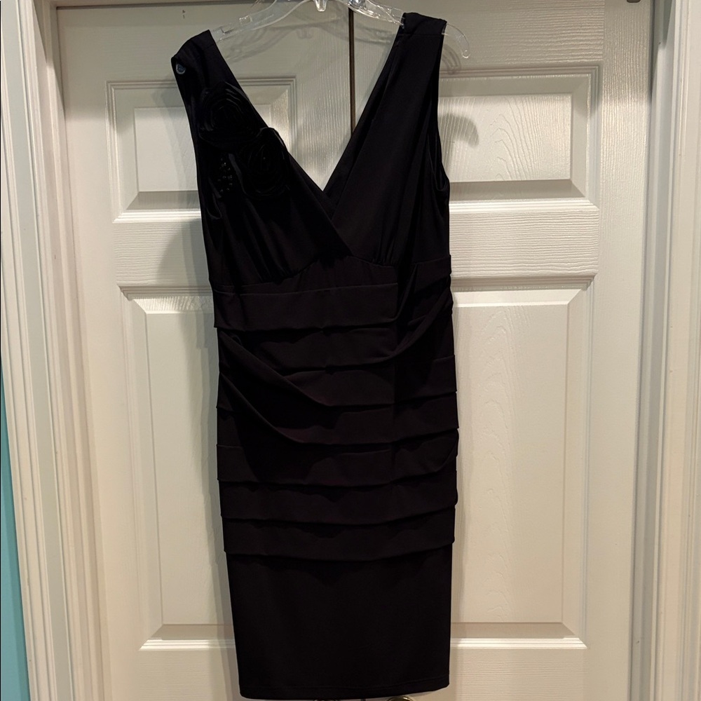 Connected Apparel Black Layered Midi Dress